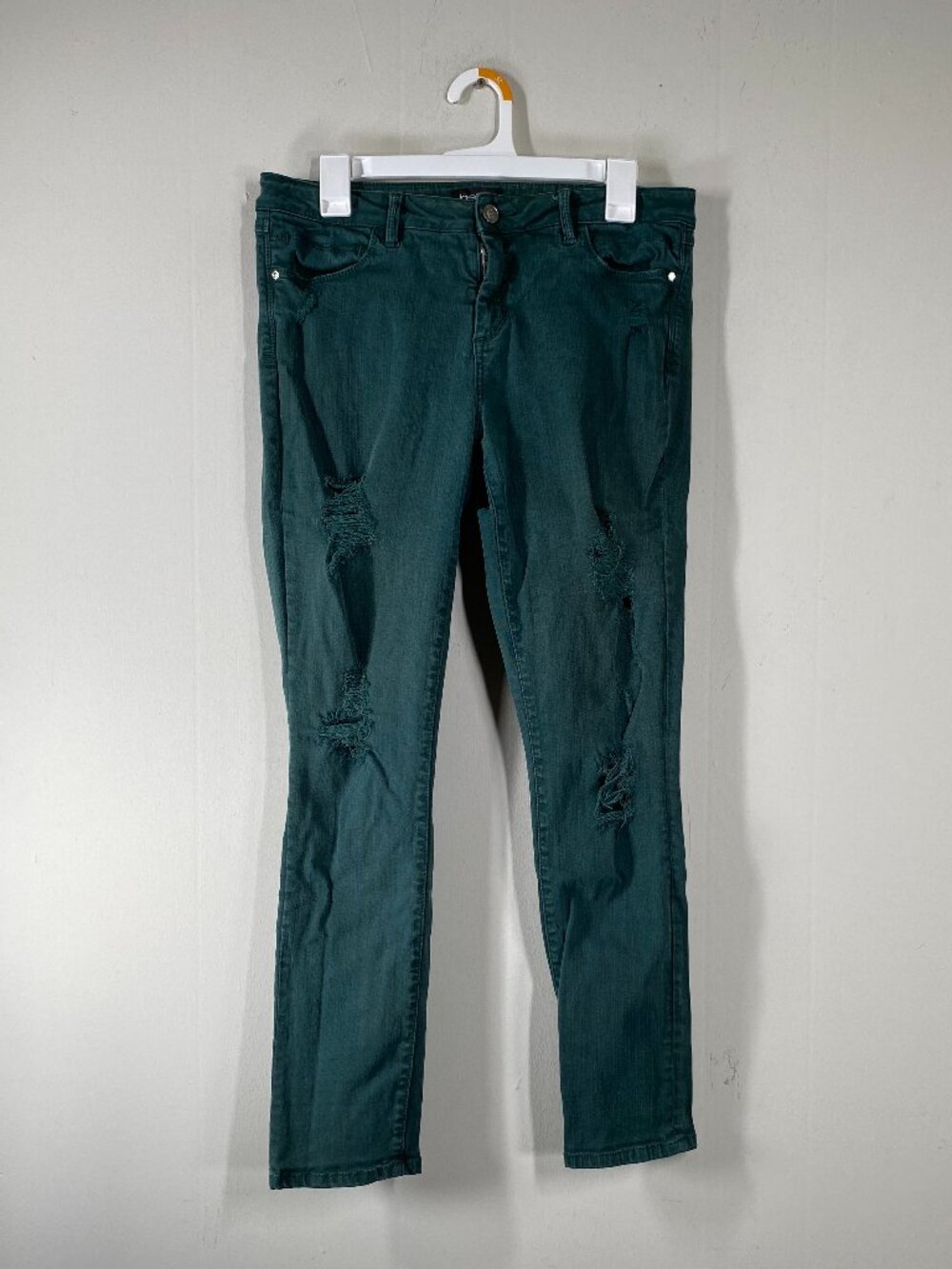 Bebe Jeans Women's 31 Mid Rise Green Distressed Casual Pants